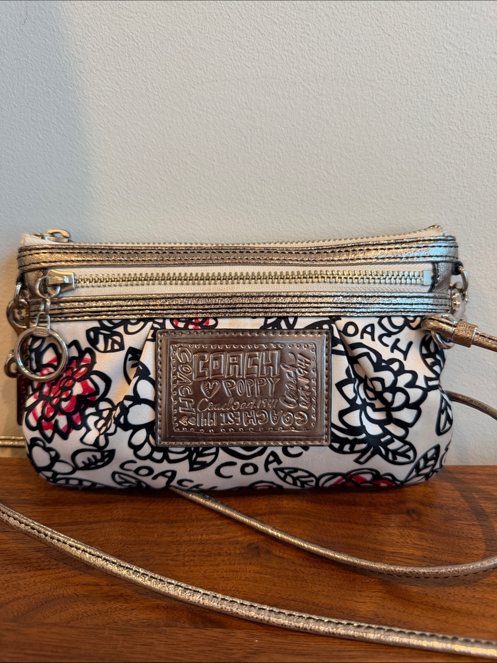 Vintage Coach Poppy Graffiti Floral Crossbody with Metallic Silver Trim